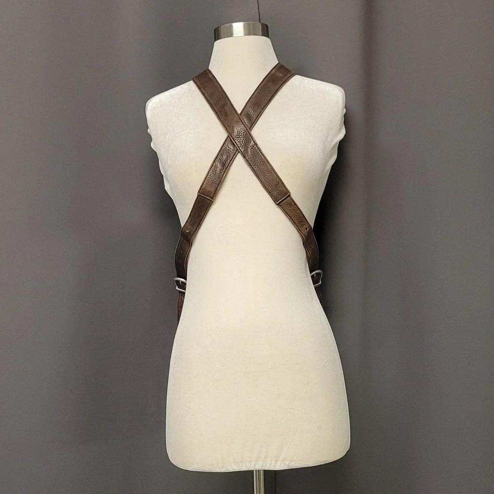 Vintage 90s y2k‎ Backpack Brown Pebbled Genuine Leather Drawstring OS